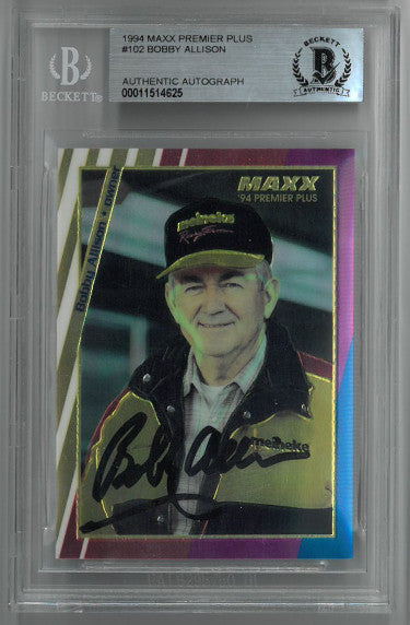 Bobby Allison Autographed NASCAR 1994 Maxx Premier Plus Card #102- Beckett BAS #00011514625-Powers Sports Memorabilia