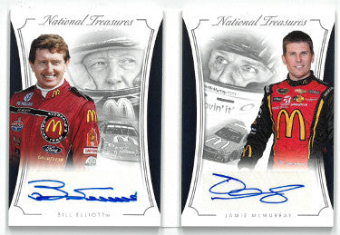 Bill Elliott & Jamie McMurray Autographed NASCAR 2016 Panini National Treasures Dual Signatures Card #DS-MCD- LTD 4/10