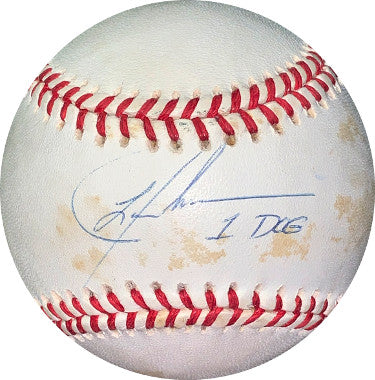 Lance Johnson Autographed RONL Rawlings Official National League Baseball 1 DOG minor tone spots- JSA Hologram #EE41651(Mets/Cubs)-Powers Sports Memorabilia