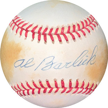 Al Barlick Autographed RONL Rawlings Official National League Baseball toned- JSA Hologram #EE41752 (MLB Umpire)-Powers Sports Memorabilia