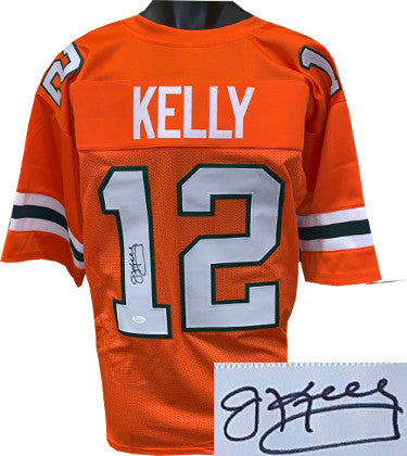 Jim Kelly Autographed Miami Orange TB Custom Stitched College Style Football Jersey XL- JSA Witnessed Hologram-Powers Sports Memorabilia