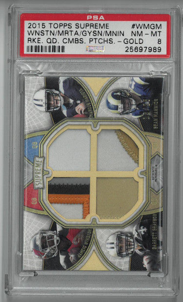 Jameis Winston/Marcus Mariota/Garrett Grayson/Sean Mannion 2015 Topps Supreme Rookie Quad Combo Patches Card #WMGM- PSA Graded 8-Powers Sports Memorabilia