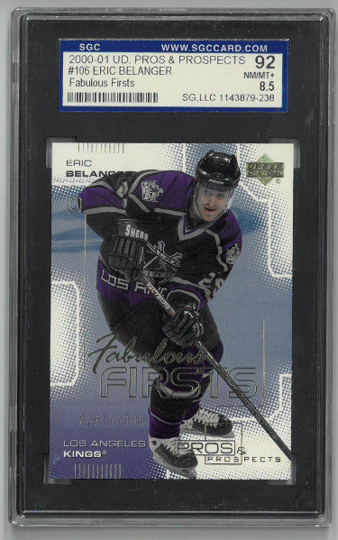 Eric Belanger Los Angeles Kings 2000-01 UD Pros & Prospects Fabulous Firsts Rookie Card (RC) #106- SGC Graded 92/8.5 NM/MT+-Powers Sports Memorabilia