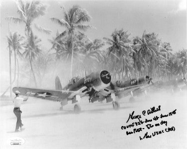 George C. Axtell Autographed WWII Corsair Vintage B&W 8x10 Photo Ace Pilot- 5 in One Day- JSA Hologram #EE62169-Powers Sports Memorabilia