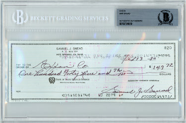 Sam Snead PGA/Golf 3x8 Bank Check Autographed In Black Beckett BAS #0010734619-Powers Sports Memorabilia