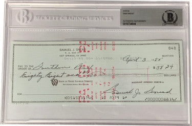 Sam Snead PGA/Golf 3x8 Bank Check Autographed In Black Beckett BAS #0010734644-Powers Sports Memorabilia