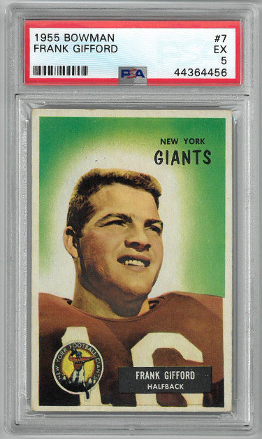 Frank Gifford New York Giants 1955 Bowman Football Card #7- PSA Graded 5 Excellent-Powers Sports Memorabilia