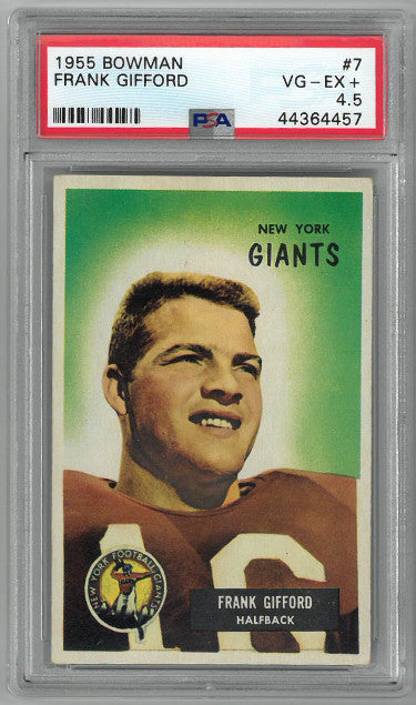 Frank Gifford New York Giants 1955 Bowman Football Card #7- PSA Graded 4.5 Very Good- Excellent+-Powers Sports Memorabilia