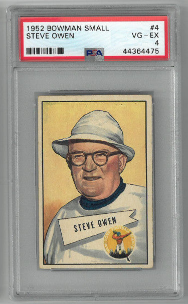 Steve Owen New York Giants 1952 Bowman Small Football Card #4- PSA Graded 4 Very Good- Excellent-Powers Sports Memorabilia