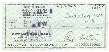 Red Buttons Autographed 1974 Personal Cancelled Check- PSA LOA- NM Signature