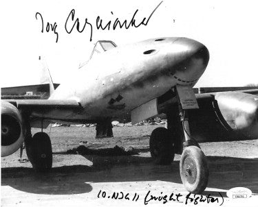 Jorg Czypionka Autographed WWII German ME-262 Luftwaffe Pilot B&W 8x10 Photo 10.NJG-11 & Night Fighter- JSA Holo #EE62701-Powers Sports Memorabilia