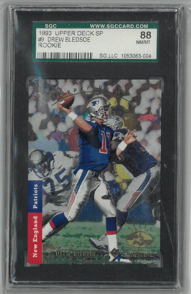 Drew Bledsoe New England Patriots 1993 SP Authentics Rookie Card (RC) #9- SGC Graded 88/8 NM-MT-Powers Sports Memorabilia