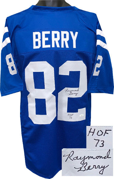 Raymond Berry Autographed Blue TB Custom Stitched Pro Style Football Jersey HOF 73- JSA Witnessed Hologram-Powers Sports Memorabilia