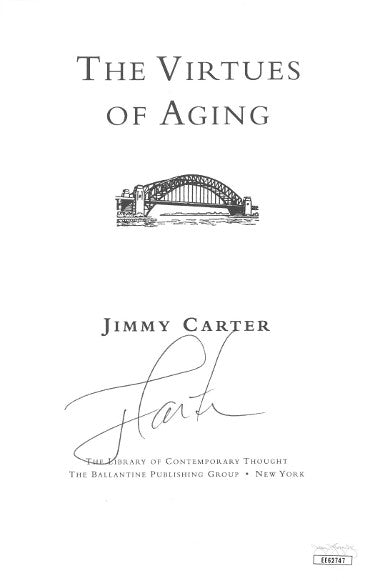President Jimmy Carter Autographed 1998 The Virtues of Aging 5.5x8 Book Page- JSA Hologram #EE62747