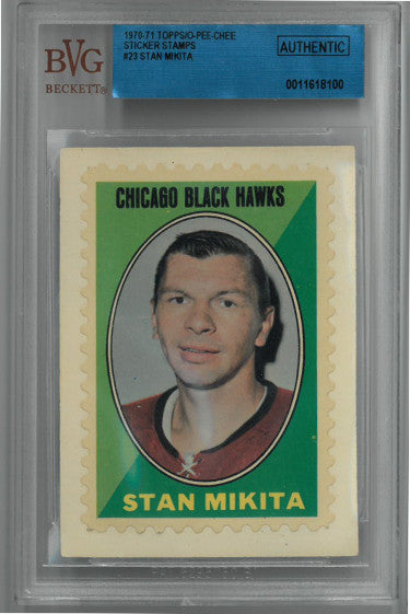 Stan Mikita Chicago Blackhawks 1970-71 Topps/O-Pee-Chee Sticker Stamps Hockey Card #23- Beckett Graded Authentic-Powers Sports Memorabilia