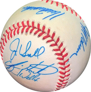 David Wells/Chris Hoiles/Jeff Huson Autographed ROAL Rawlings OFC American League Baseball minor tone +2- JSA #EE62977 (94 Orioles)-Powers Sports Memorabilia