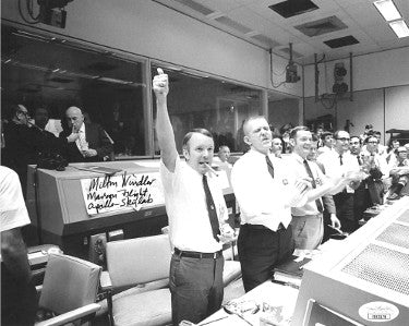 Milton Windler Autographed Apollo 13 Flight Director B&W 8x10 Photo Maroon Flight Apollo-Skylab ding- JSA Hologram #EE63179-Powers Sports Memorabilia