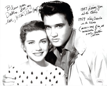 Dolores Hart Autographed Vintage B&W 8x10 Photo King Creole 1959 To Debbie- JSA #EE63208 (w/ Elvis Presley)-Powers Sports Memorabilia