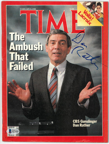 Dan Rather Autographed Time Full Magazine 2/8/1988- Beckett/BAS Hologram #Q75435-Powers Sports Memorabilia