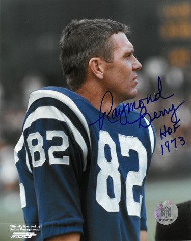 Raymond Berry Autographed Baltimore Colts NFL 8X10 Photo w/ HOF 1973- COA (6X Pro Bowl)-Powers Sports Memorabilia