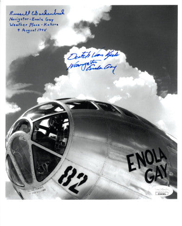 Dutch Van Kirk & Russell E Gackenbach Autographed WWII B&W 8x10 Photo Navigators Enola Gay Hiroshima Kokura 9 Aug 1945- JSA #EE63501-Powers Sports Memorabilia
