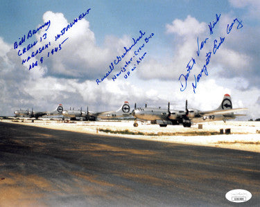 Dutch Van Kirk/Russell E Gackenbach/Bill Barney triple Autographed WWII Color 8x10 Photo Navigators Enola Gay Hiroshima- JSA #EE63508-Powers Sports Memorabilia