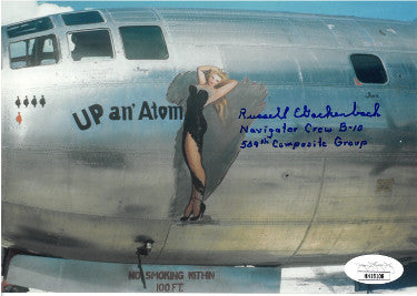 Russell Gackenbach Autographed WWII Hiroshima & Nagasaki Color 5x7 Photo -JSA #HH18108 - Navigator Crew B-10/509th Composite Group-Powers Sports Memorabilia