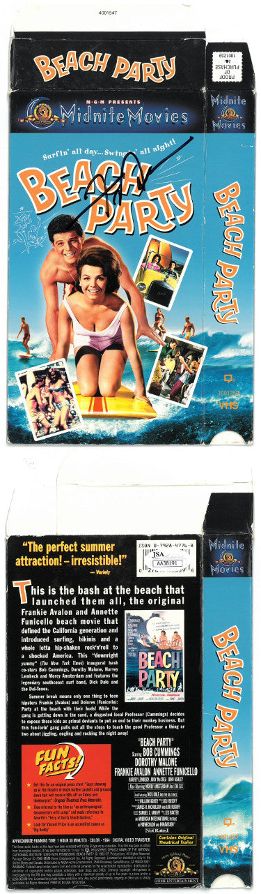 Frankie Avalon Autographed 1963 Beach Party VHS Video/Movie Cover- JSA Hologram #AA38191 (w/ Annette Funicello)