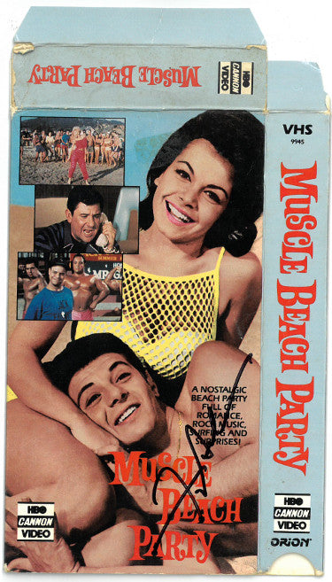 Frankie Avalon Autographed 1964 Muscle Beach Party VHS Video/Movie Cover wear- JSA #AA38192 (w/ Annette Funicello)-Powers Sports Memorabilia