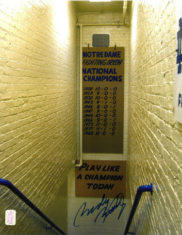 Rudy Ruettiger Autographed Notre Dame Fighting Irish 11X14 Photo- Rudy 45 Hologram (staircase)-Powers Sports Memorabilia