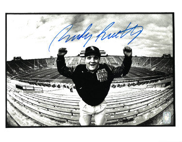 Rudy Ruettiger Autographed Notre Dame Fighting Irish Stadium B&W 11X14 Photo- Rudy 45 Hologram-Powers Sports Memorabilia
