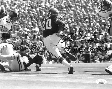 Billy Sims Autographed Oklahoma Sooners B&W 8x10 Photo #20 78 Heisman- JSA Hologram-Powers Sports Memorabilia