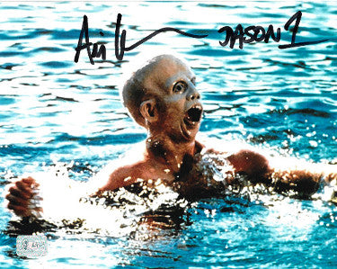 Ari Lehman Autographed Friday the 13th Jason Voorhees 8x10 Photo w/ Jason 1- Lehman Hologram (in water)-Powers Sports Memorabilia