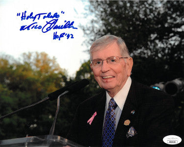 Milo Hamilton Autographed 8x10 Photo w/ dual Holy Toledo & HOF 92- JSA Hologram #HH18100 (Braves/Cubs/Astros)-Powers Sports Memorabilia