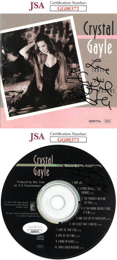 Crystal Gayle dual Autographed Three Good Reasons Album CD Cover & CD- JSA Hologram #GG08372 & #GG08373-Powers Sports Memorabilia
