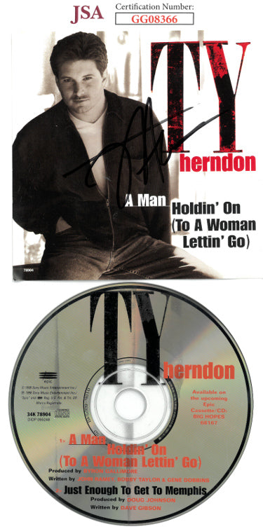 Ty Herndon Autographed 1998 A Man Holdin' On (To A Woman Lettin' Go) Album Cover w/ CD & Case- JSA #GG08366-Powers Sports Memorabilia