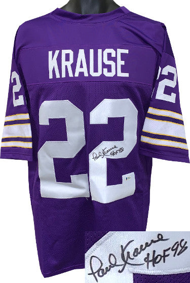 Paul Krause Autographed Purple TB Custom Stitched Pro Style Football Jersey HOF 98 XL- Beckett Hologram #F78154-Powers Sports Memorabilia