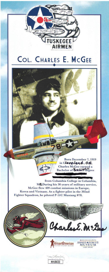 Charles E. McGee Autographed Museum 4x10 Photo/Card- JSA Hologram #HH18633 (WWll/Korean/Vietnam War/Tuskegee Airmen)-Powers Sports Memorabilia