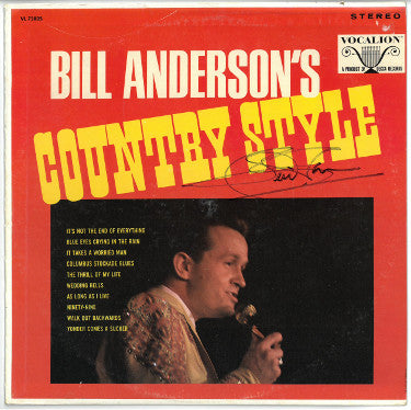 Bill Anderson Autographed 1968 Country Style Album Cover/LP/Vinyl Record- JSA #GG08472