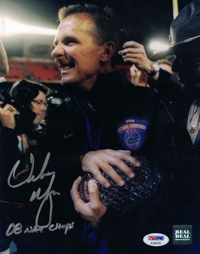 Urban Meyer Autographed Florida Gators 8x10 Photo Natl Champs PSA-Powers Sports Memorabilia