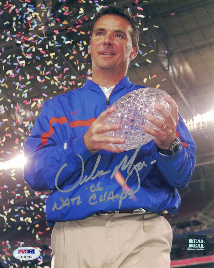 Urban Meyer Hand-Signed Florida Gators 8x10 Photo Natl Champs PSA-Powers Sports Memorabilia