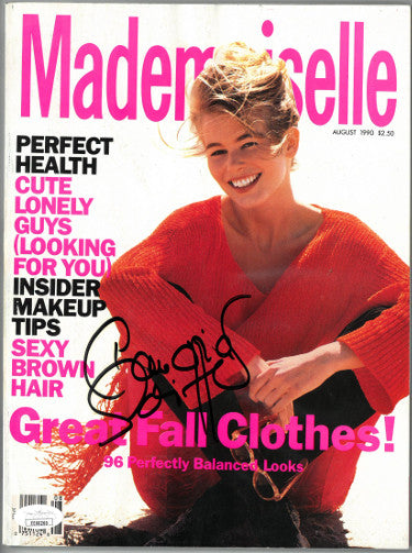Claudia Schiffer Autographed Mademoiselle Full Magazine August 1990- JSA #EE60260 (no label)-Powers Sports Memorabilia