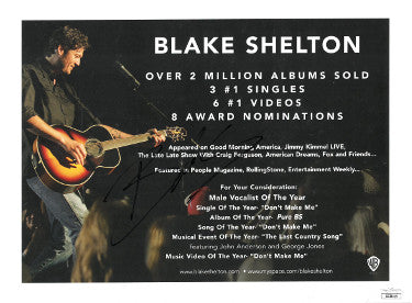 Blake Shelton Autographed Warner Brothers Promo 2 Million Albums 8.5x12 Photo- JSA #GG38419 (NBC's The Voice)-Powers Sports Memorabilia