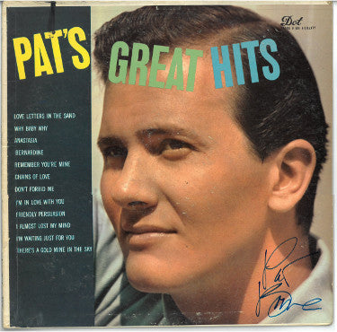 Pat Boone Autographed 1957 Pat's Great Hits Album Cover/LP/Vinyl Record- JSA #EE57752-Powers Sports Memorabilia