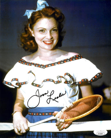 Joan Leslie Autographed Vintage Color 8x10 Photo- JSA #II11047 (w/ tennis racquet)-Powers Sports Memorabilia
