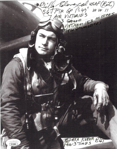 Col Billy Edens Autographed Vintage WWII/Vietnam/Korea Ace Pilot B&W 8x10 Photo 56 FTR Group P-47's-7 Air Victories - JSA #II11068-Powers Sports Memorabilia