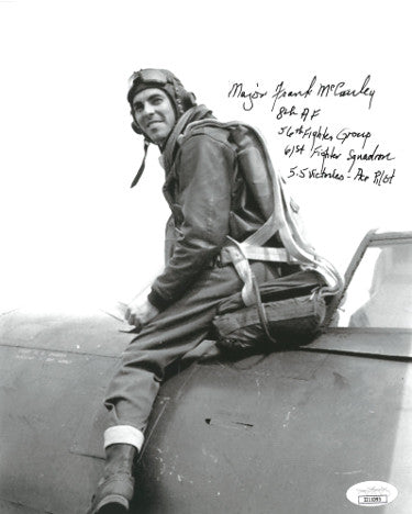 Major Frank McCauley Autographed WWII B&W 8x10 Photo 56th Fighter Group-5.5 Kills 8th Air Force Ace Pilot- JSA #II11093-Powers Sports Memorabilia