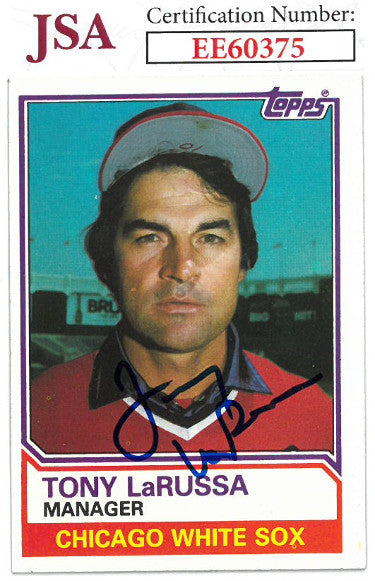 Tony La Russa Autographed 1983 Topps Baseball Card #216- JSA #EE60375 (Chicago White Sox)-Powers Sports Memorabilia