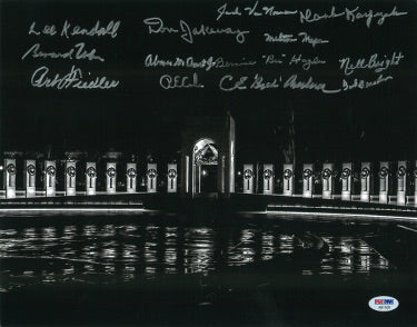 WWII Memorial Veterans 13 Autographed 11x14 Photo R.E. Cole, Bud Anderson/Abner Aust Jr/Don Jakeway/Nell Bright Minor Ding- PSA-Powers Sports Memorabilia