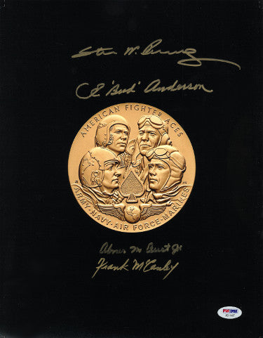 WWII Aces Gold Medal 11x14 Photo 4 Autographed - PSA #AB11437 CE Bud Anderson/Steve Pisanos/Frank McCauley/Abner Aust Jr.-Powers Sports Memorabilia